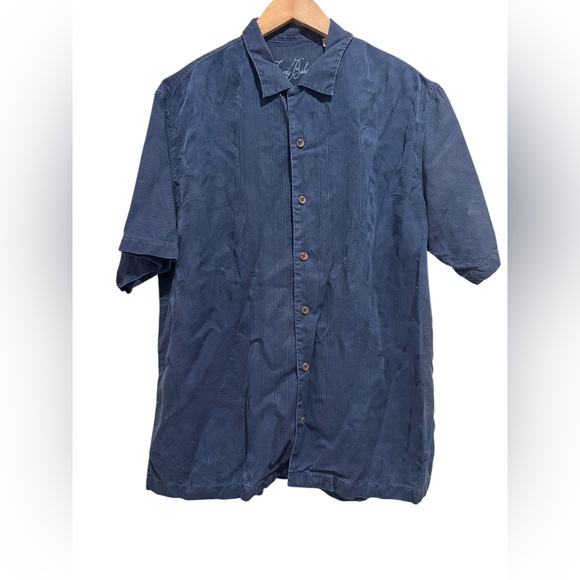 Tommy Bahama 100% Silk Button Down Short Sleeve Navy Blue Men’s Size Large Solid - Picture 3 of 7